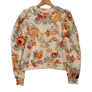 Loeffler Randall Beautiful Floral Balloon Sleeve Sz M Super Soft Sweatshirt